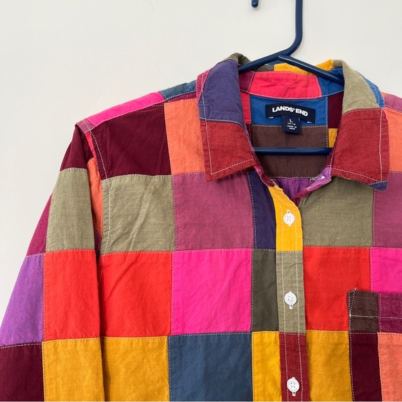 Lands’ End | Cotton Patchwork Button Down Shirt | Warm Tones | Large (14-16) - Picture 2 of 11